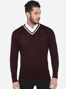 Red Chief Men Maroon Solid Acrylic Pullover Sweater