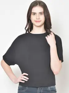Cation Women Black Solid Pure Cotton Top