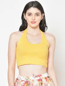 Cation Women Yellow Solid Fitted Crop Top