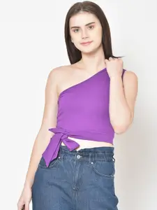 Cation Women Purple Solid Fitted Crop Top