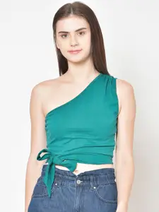 Cation Women Green Solid Fitted Top