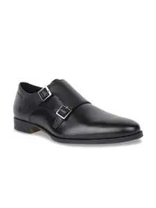 Hush Puppies Men Black Solid Formal Leather Monk Shoes
