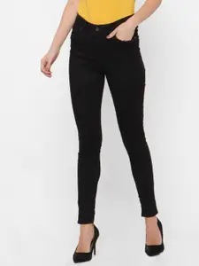 FOREVER 21 Women Black Regular Fit Mid-Rise Clean Look Stretchable Jeans