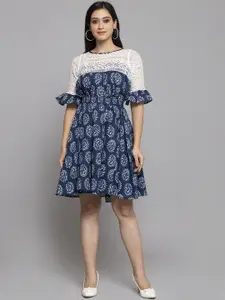 Get Glamr Women Navy Blue Printed A-Line Dress