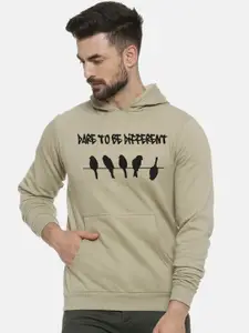 Campus Sutra Men Olive Green Printed Hooded Sweatshirt