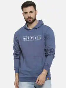 Campus Sutra Men Blue & Off-White Printed Hooded Sweatshirt