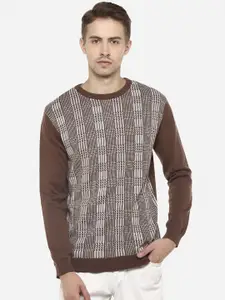 Red Chief Men White & Brown Checked Sweater