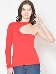 Cation Women Red Solid Pure Cotton Top