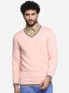 Red Chief Men Pink Solid Pullover Sweater
