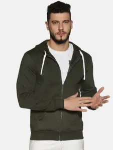 Instafab Men Green Solid Hooded Sweatshirt