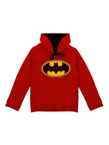 Batman Boys Red Printed Hooded Sweatshirt With Attached Face Covering
