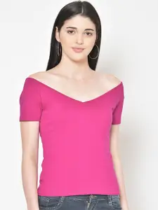 Cation Women Magenta Solid Styled Back Pure Cotton Top