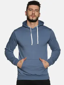 Instafab Men Blue Solid Hooded Sweatshirt