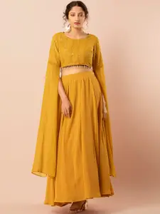 INDYA Women Yellow Embellished Ethnic Crop Top