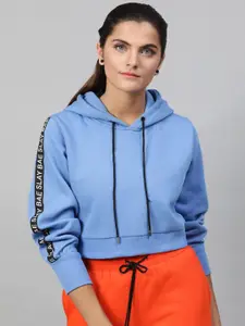 STREET 9 Women Blue Solid Hooded Sweatshirt