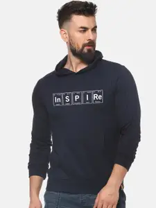 Campus Sutra Men Navy Blue Printed Hooded Sweatshirt