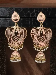 ANIKAS CREATION Peach-Coloured & Gold-Toned Classic Jhumkas