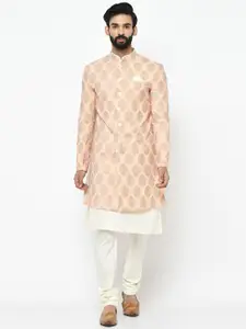KISAH Men Pink Kurta Indowestern Sherwani Set