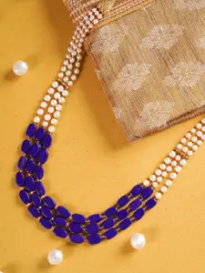 Shoshaa Gold-Plated Blue & White Beaded Multi-Stranded Handcrafted Necklace