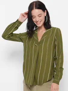 FOREVER 21 Women Green Striped Top
