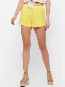 FOREVER 21 Women Yellow Solid Regular Fit Regular Shorts