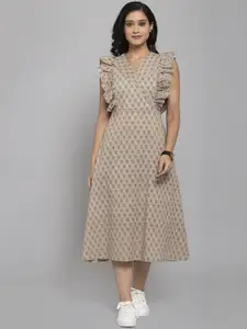 Get Glamr Women Beige Printed A-Line Dress