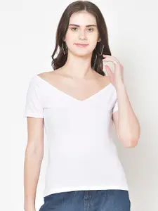 Cation Women White Solid Pure Cotton Top