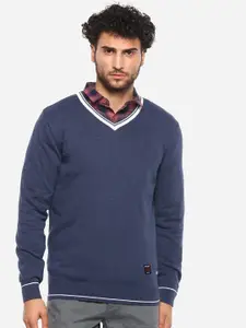 Red Chief Men Navy Blue Solid Pullover Sweater