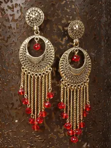 ANIKAS CREATION Gold-Plated & Red Classic Drop Earrings