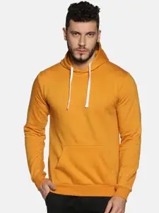 Instafab Men Mustard Yellow Solid Hooded Sweatshirt