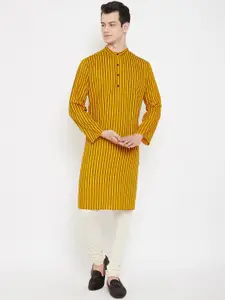 even Men Yellow Striped Straight Kurta