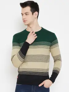 JUMP USA Men Green & Beige Striped Acrylic Pullover Sweater