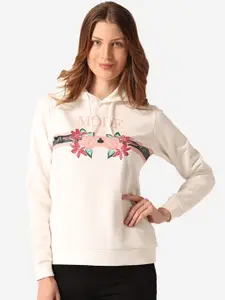 Mode by Red Tape Women Off-White & Red Printed Hooded Sweatshirt
