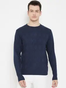 JUMP USA Men Acrylic Navy Blue Self Design Pullover Sweater