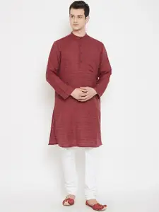 even Men Maroon Woven Design Straight Kurta
