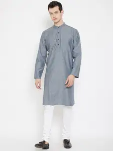 even Men Grey Woven Design Straight Kurta