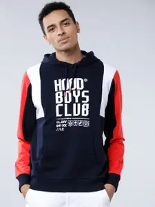 LOCOMOTIVE Men Navy Blue & Red Printed Hooded Sweatshirt