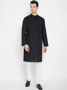 even Men Black Striped Straight Kurta