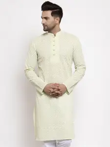 Jompers Men Green Printed Straight Kurta