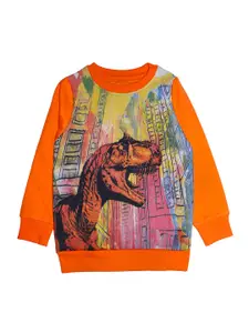 KiddoPanti Boys Orange Printed Sweatshirt