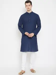 even Men Blue Striped Straight Kurta