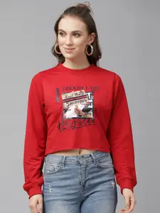 KASSUALLY Women Red Printed Sweatshirt