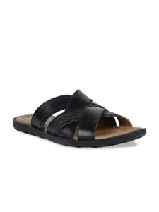 Bata Men Black Solid Leather Comfort Sandals
