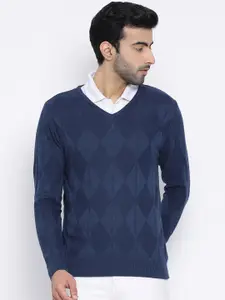 Richlook Men Navy Blue Knitted Sweaters