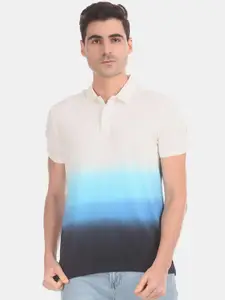 Aeropostale Men Blue  Off-White Dyed Polo Neck Pure Cotton T-shirt