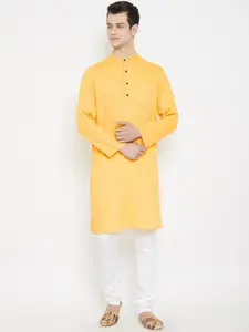 even Men Yellow Woven Design Straight Kurta