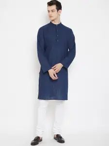 even Men Blue Striped Straight Kurta