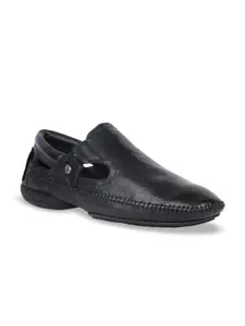 Hush Puppies Men Black Leather Shoe-Style Sandals