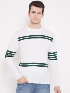 JUMP USA Men Acrylic White & Green Striped Pullover Sweater