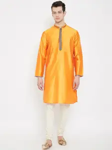 even Men Yellow Solid Straight Kurta